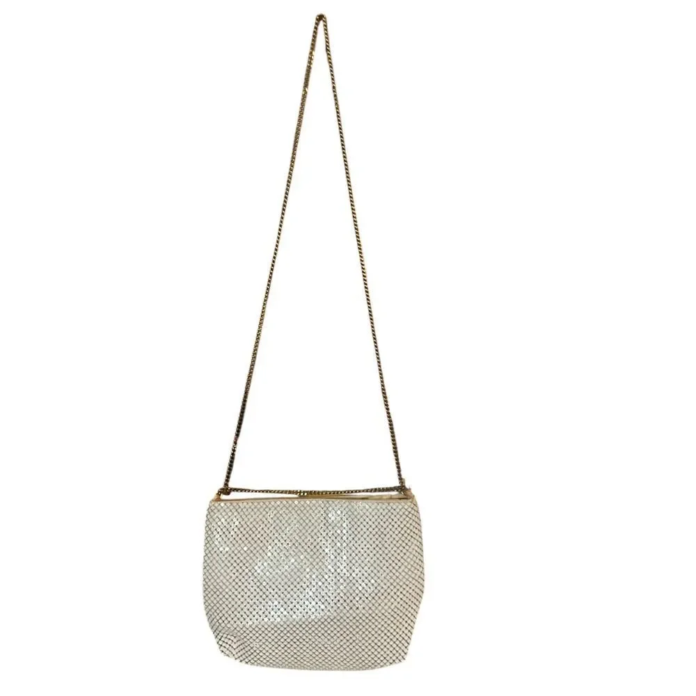Vintage Whiting and Davis Metallic Metal Mesh Evening Bag Purse Gold Chain Strap